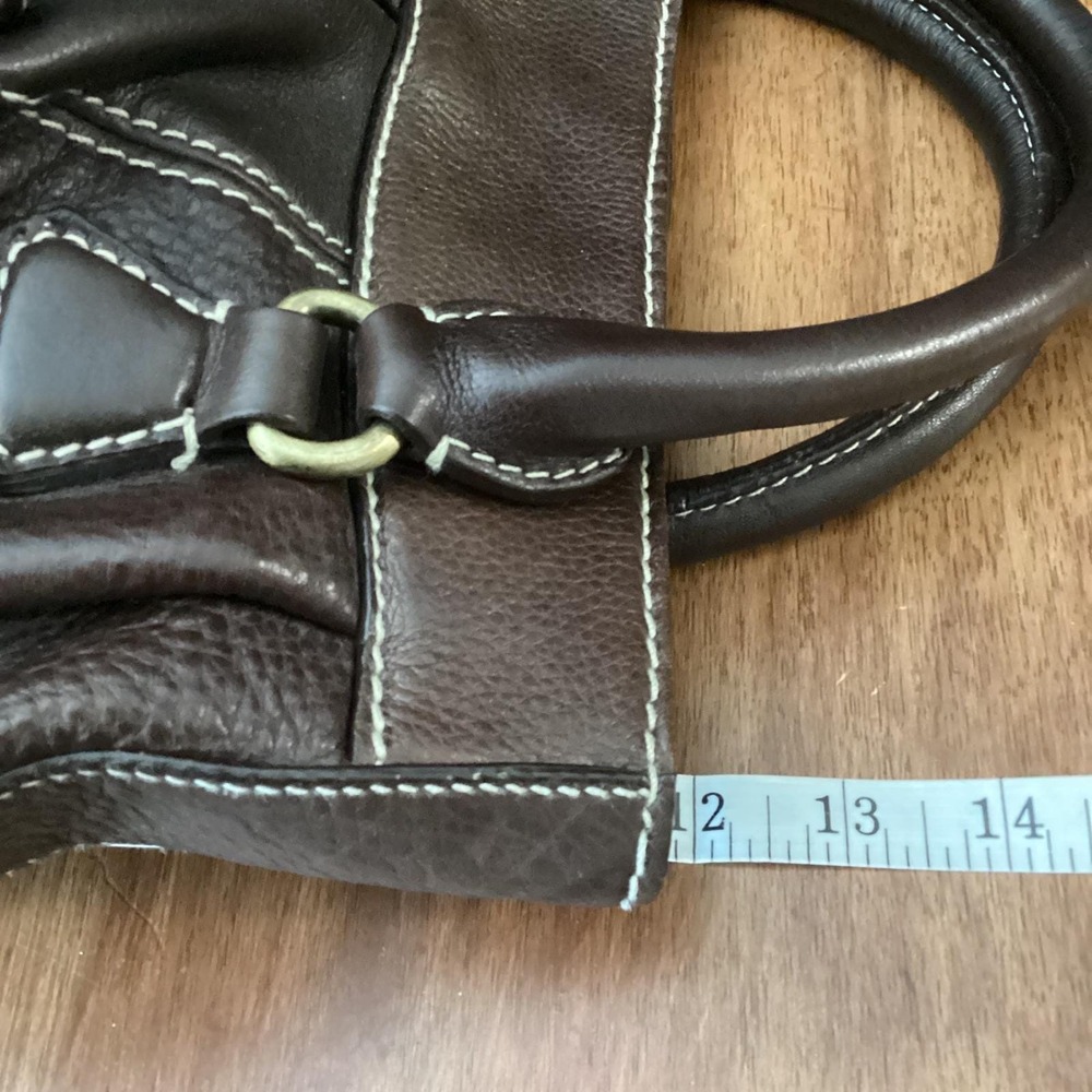 Buti Italy Dark Brown Pebbled Leather Satchel Handbag Contrast Stitch Brass Lock - Picture 9 of 14
